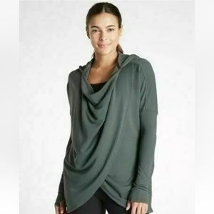 ATHLETA WOMENS PURANA V NECK WRAP SWEATSHIRT Bali Green Size Small